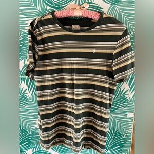 Vintage Hang Ten striped 100% cotton short sleeve shirt brown, tan, orange sz M